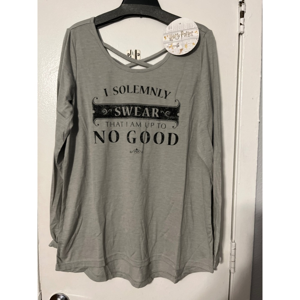 Harry Potter Solemnly Swear Gray Long Sleeve Strappy Back Top 1X New